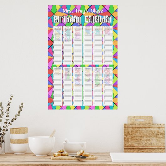 Twaalf kleuren - Aangepast, permanent verjaardagsk Poster (Keuken)