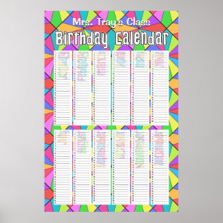 Twaalf Kleuren Aangepaste Eeuwigdurende Verjaardag Poster