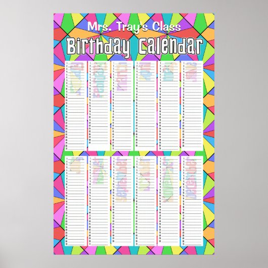 Twaalf Kleuren Aangepaste Eeuwigdurende Verjaardag Poster (Voorkant)