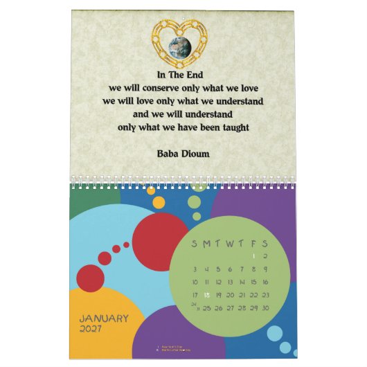 Twaalf maanden milieubewustzijn kalender (Jan 2027)