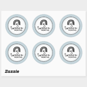 Twaalf maanden regenbogen en polka dots mijlpaal ronde sticker