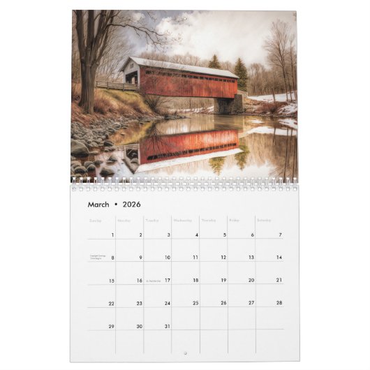 Twaalf maanden Waterverf overdekte bruggen Kalender (Mar 2026)