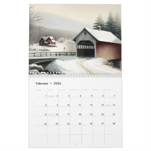 Twaalf maanden Waterverf overdekte bruggen Kalender (Feb 2026)