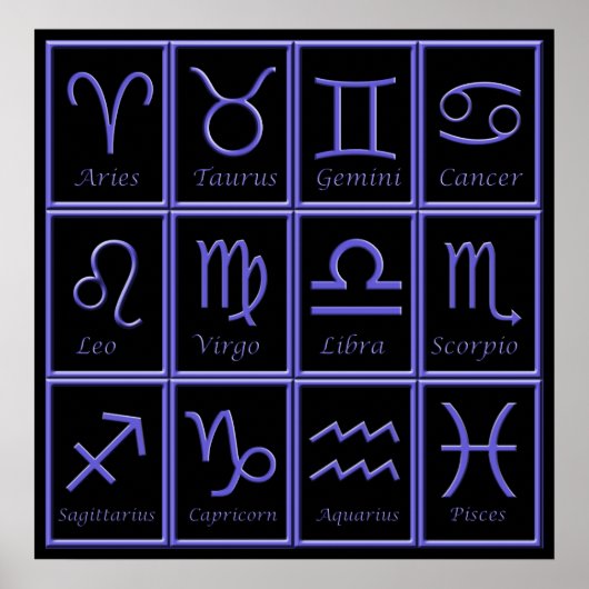 Twaalf Paarse Zodiac-signalen afdrukken Poster (Voorkant)