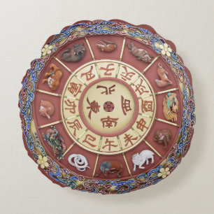 Twaalf takken van de aarde ~ Chinese Zodiac Rond Kussen