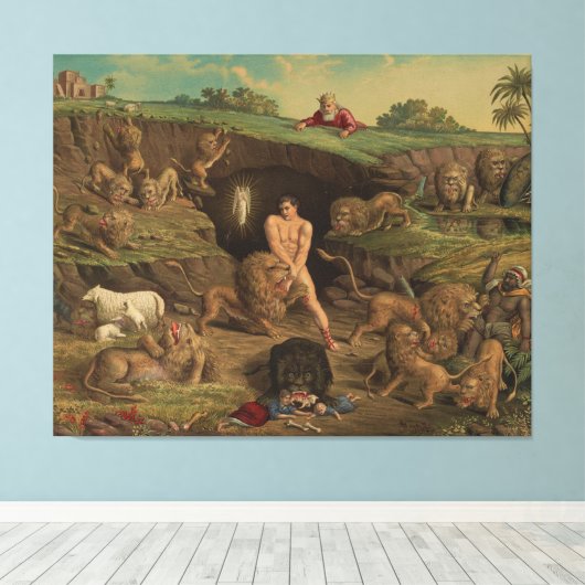 Twaalf terughoudendheid Daniel in de leeuwenkasten Canvas Afdruk (Insitu (Houten vloer))