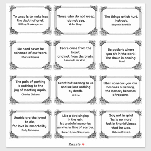 Twaalf Verdriet Citaten in Roos Hoek Lijst Tekenin Sticker (Vel)