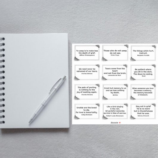 Twaalf Verdriet Citaten in Roos Lijst Tekening Sticker