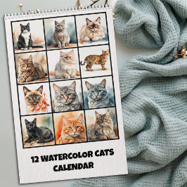 Twaalf Watercolor Katten Kalender