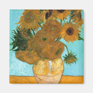Twaalf zonnebloemen in een vaas (Stilleven-schilde Magneet