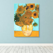 Twaalf Zonnebloemen in een Vase (stilstaand schild Canvas Afdruk (Insitu (Houten vloer))