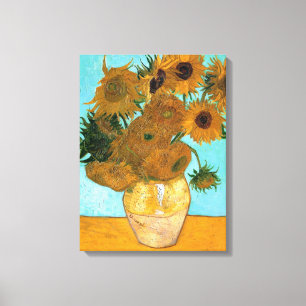 Twaalf Zonnebloemen in een Vase (stilstaand schild Canvas Afdruk