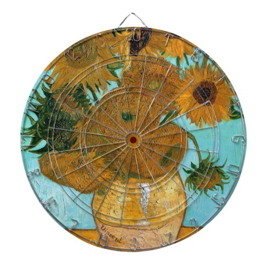 Twaalf Zonnebloemen in een Vase (stilstaand schild Dartbord (Voorkant)