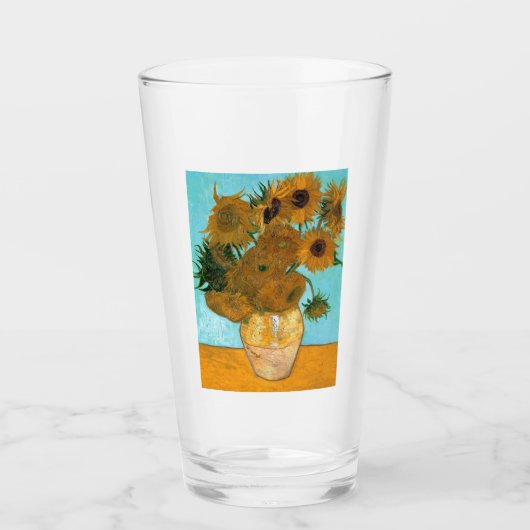 Twaalf Zonnebloemen in een Vase (stilstaand schild Glas (Voorkant)