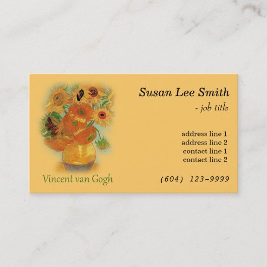 Twaalf zonnebloemen van Vincent van Gogh. Geel Visitekaartje (Voorkant)