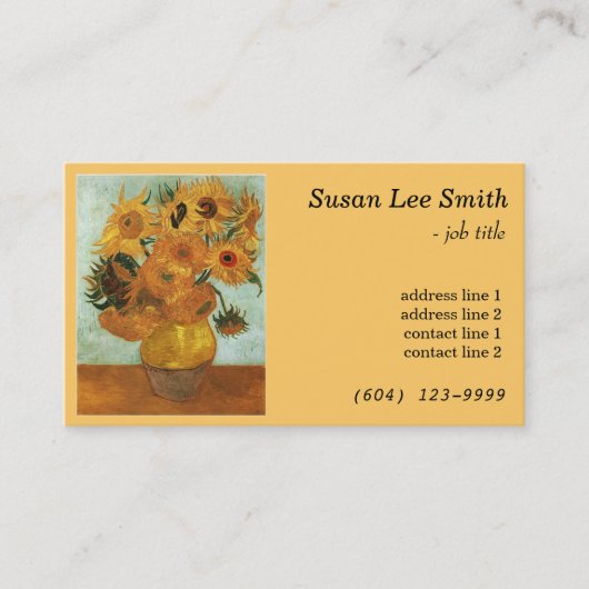 Twaalf zonnebloemen van Vincent van Gogh. Geel Visitekaartje (Voorkant)