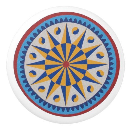 Twaalfpuntsster Pennsylvania Dutch Hex Sign Knop (Voorkant)