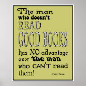 Twain's Read Good Books Quote Poster in Mustard (Voorkant)