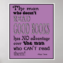 Twain's Read Good Books Quote Poster in Paars