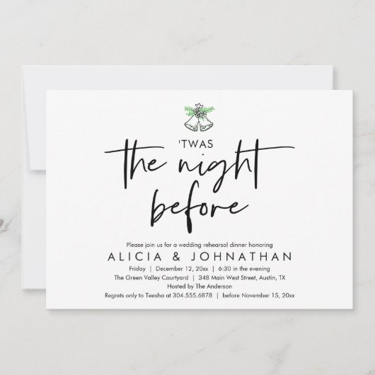 Twas de avond voor de bruiloft, repetitie diner kaart (Voorkant)