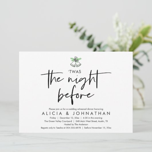 Twas de avond voor de bruiloft, repetitie diner kaart (Staand voorkant)