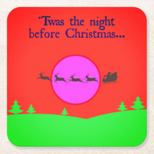 Twas De Nacht Voor Kerst Rode Achtergrond Kartonnen Onderzetters