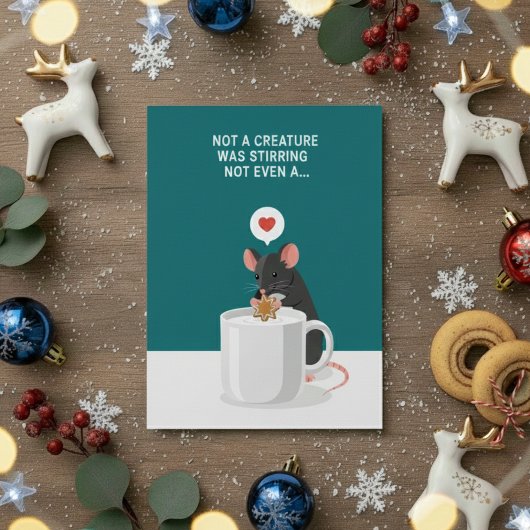 Twas Night Funny Christmas Mouse Greeting  Feestdagenkaart