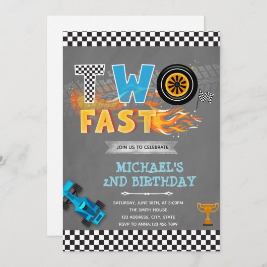 TWE verjaardagsfeestje uitnodiging voor een racefe (Voorkant / Achterkant)