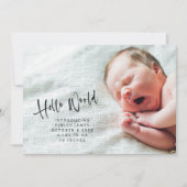 Twee 2 Foto minimalistisch Hallo World Newborn Bir Aankondiging (Voorkant)