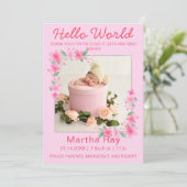 Twee 2 Foto minimalistisch Hallo World Newborn Bir Bedankkaart (Staand voorkant)