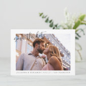 Twee 2 Foto minimalistisch script legant Wedding Save The Date (Staand voorkant)