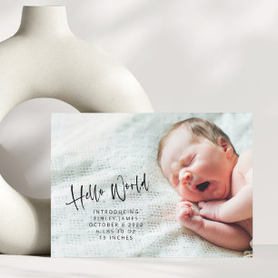 Twee 2 Foto Minimalistische Hello World Pasgeboren Aankondiging