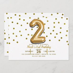 Twee 2 gouden ballon en Confetti 2e verjaardag Kaart