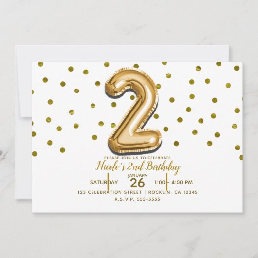 Twee 2 gouden ballon en Confetti 2e verjaardagsfee Kaart (Voorkant)