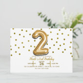 Twee 2 gouden ballon en Confetti 2e verjaardagsfee Kaart (Staand voorkant)