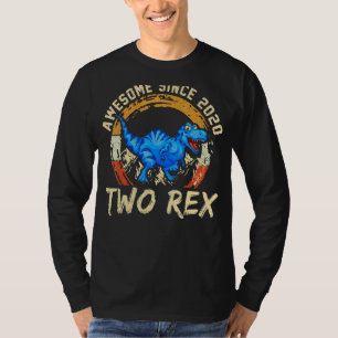 Twee 2e verjaardag tweede dinosaurus 2 jaar oud t-shirt