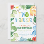 Twee A-Saurus Dino 2e Verjaardag Kaart (Voorkant)