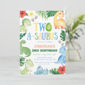 Twee A-Saurus Dino 2e Verjaardag Kaart (Staand voorkant)