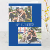 Twee aangepaste foto blauwe verjaardag Kaart (Gele Bloem)
