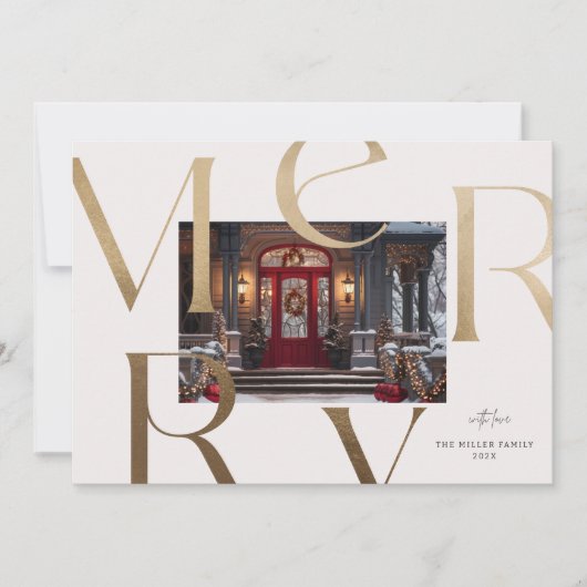 Twee Aangepaste Foto's Goud Vrolijk Elegant Typogr Kaart (Voorkant)