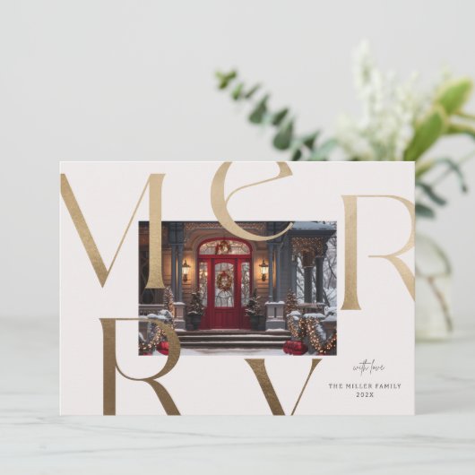 Twee Aangepaste Foto's Goud Vrolijk Elegant Typogr Kaart (Staand voorkant)