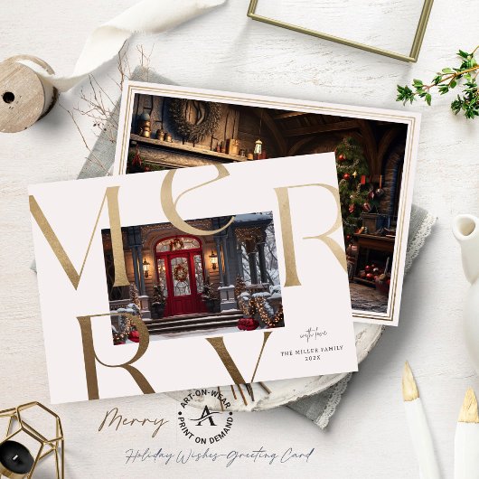 Twee Aangepaste Foto's Goud Vrolijk Elegant Typogr Kaart