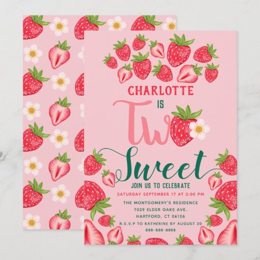 Twee aardbeienmolen die twee verjaardag vieren kaart (Voorkant / Achterkant)