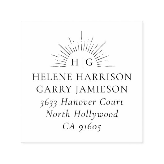 Twee achternamen Chic Sun Initialen Couples Adres Zelfinktende Stempel (Design)
