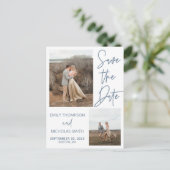 Twee Afbeelding Save The Date Briefkaart in Dusty  (Staand voorkant)