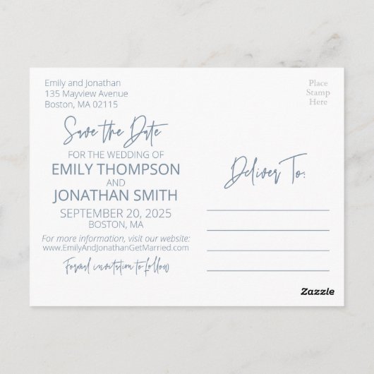 Twee Afbeelding Save The Date Briefkaart in Dusty (Achterkant)