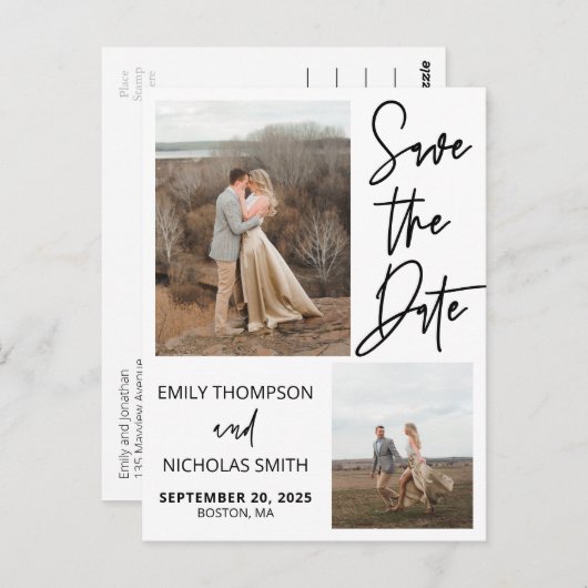 Twee Afbeelding Save The Date Briefkaart in het zw (Voorkant / Achterkant)