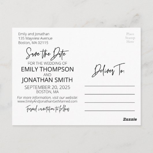 Twee Afbeelding Save The Date Briefkaart in het zw (Achterkant)