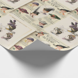 Twee afbeeldingen patroon vintage Franse hoeden ca Cadeaupapier