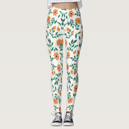 Twee afbeeldingen van bloemige leggings tonen 